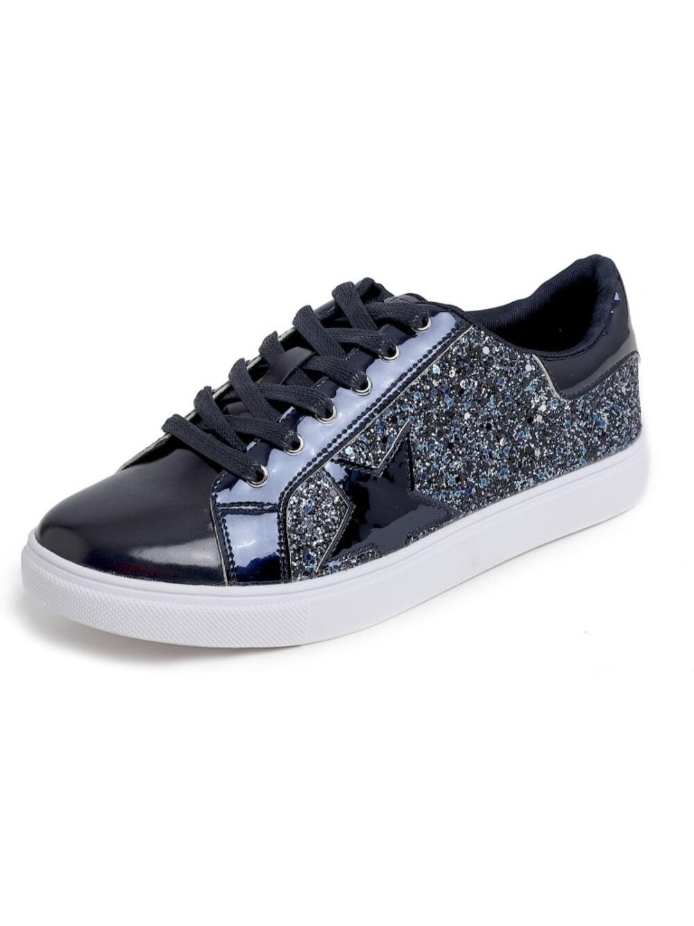 Women's Night Blue Glitter Star Lace Up Sparkly Party Shiny Fashion Sneakers